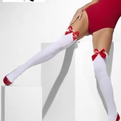 Smiffys White Stockings With Red Bow Hoisery