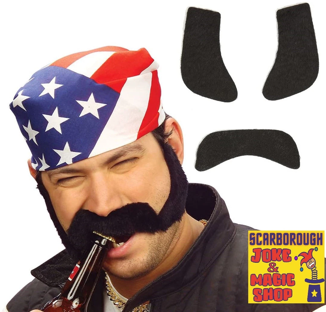 Wicked Nights Beards & Tashes Moustache & Sideburns Set - Black 1 Wicked Nights Beards & Tashes Moustache & Sideburns Set - Black