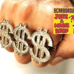 Smiffys Dollar Sign Bling Ring - Knuckle Duster Style Ring