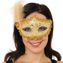 Bristol Novelties Ltd Gold Lace Eye Mask W. Feather