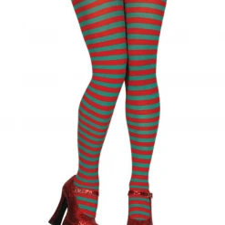 Wicked Costumes Red/Green Stripe Tights