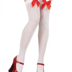 Wicked Costumes White Hold Up Stockings With Red Bow